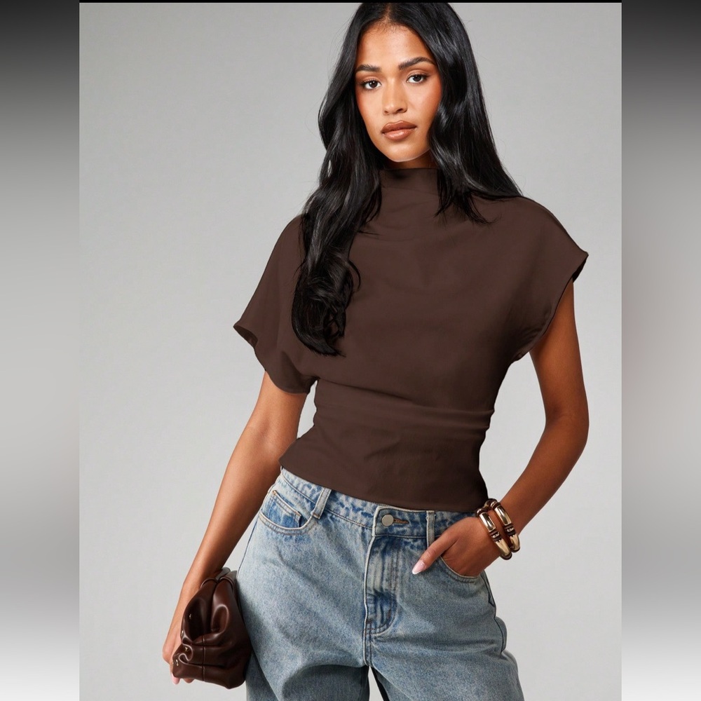 MISSGUIDED Mock Neck Fitted Short Sleeve Top